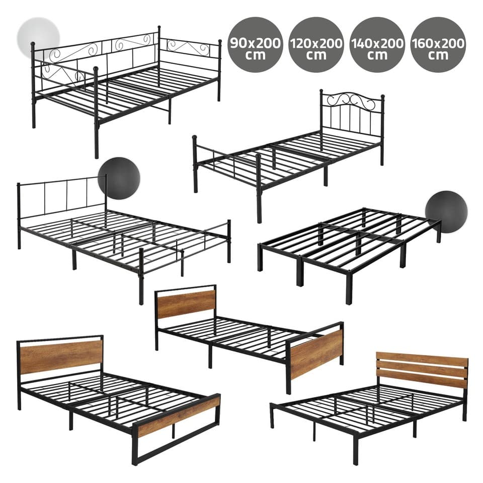 Lit métallique cadre à lattes avec/sans matelas structure simple/double au choix