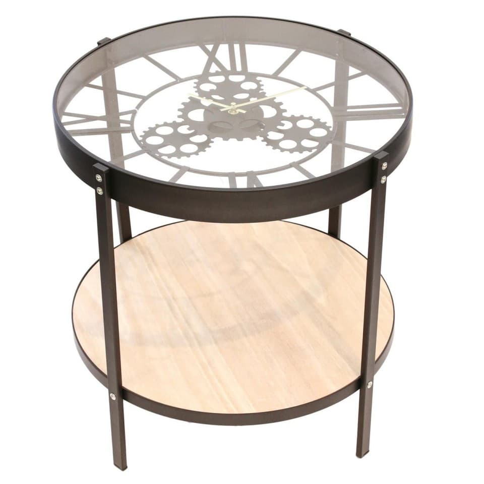 Table d'Appoint Design "Plateau Horloge" 51cm Noir
