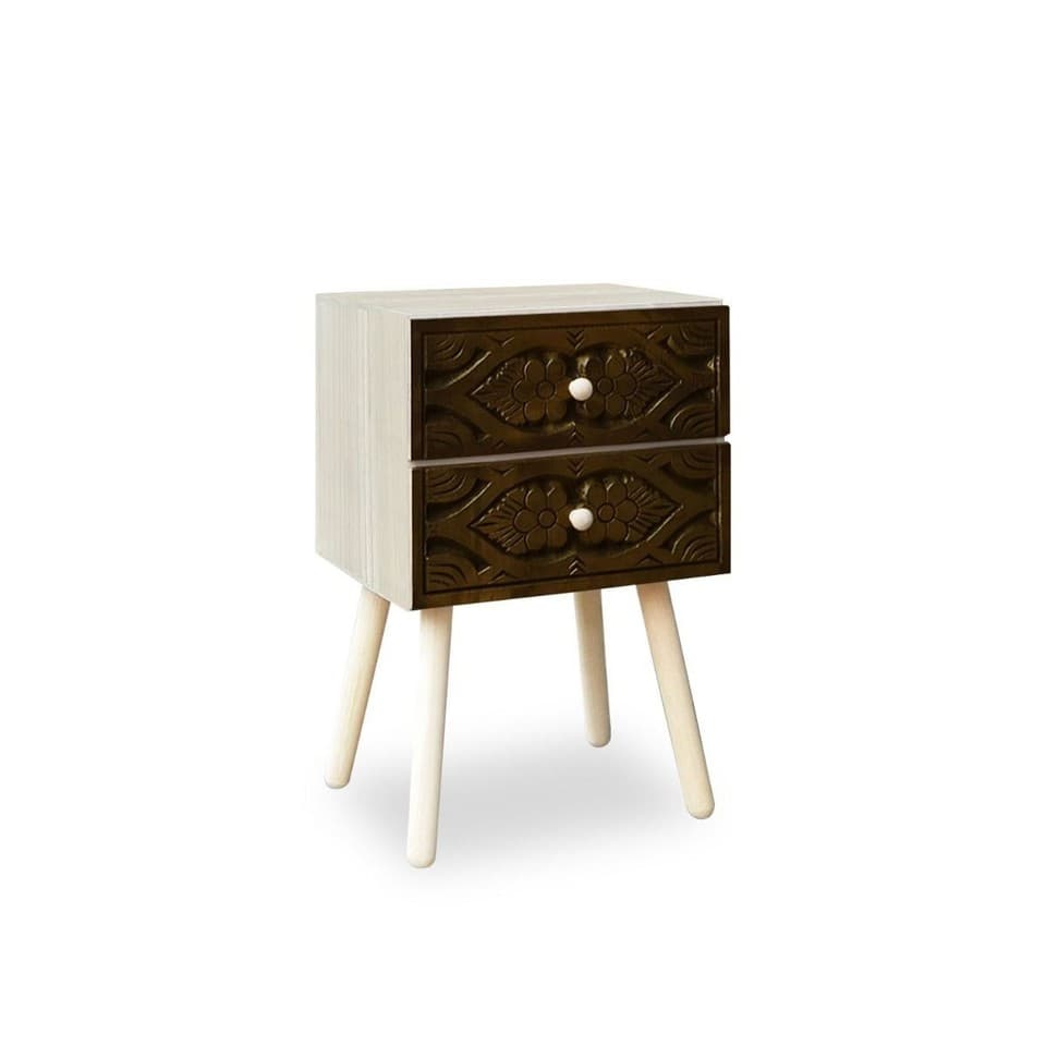 Table de Chevet 2 Tiroirs "Tomina" 42cm Marron