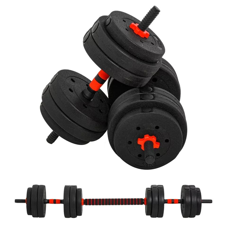 HOMCOM Set 2 Guidons Convertibles En Barbell, 25kg en Tout Avec 12 Disques Poids
