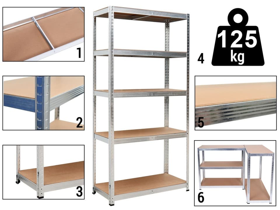 Étagère de rangement à 5 niveaux 625 kg 150 x 75 x 30 cm
