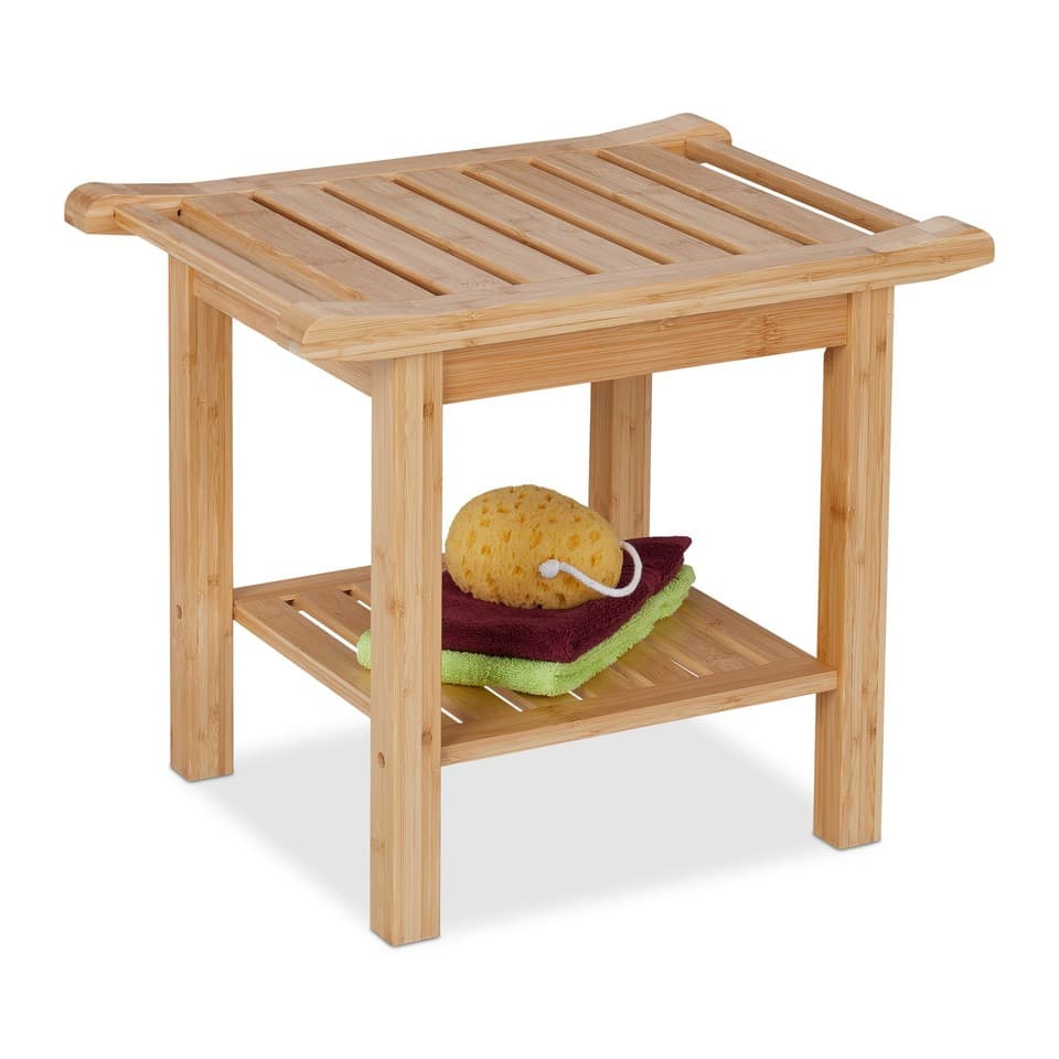 Tabouret salle de bain siège confortable repose-pieds pratique léger naturel