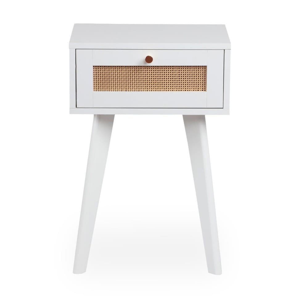 Table de Chevet Cannage en Rotin "Lesa" 60cm Blanc