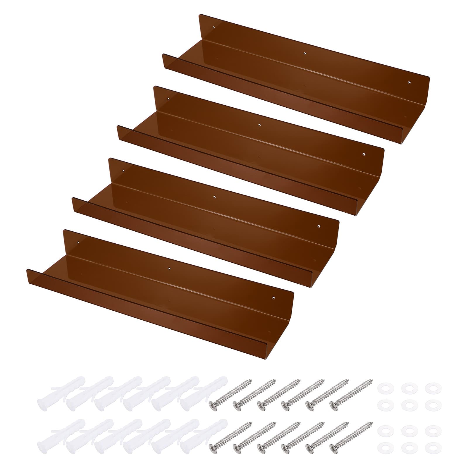 4 étagères flottantes en acrylique pour mur, 15 pouces marron - pour Pack