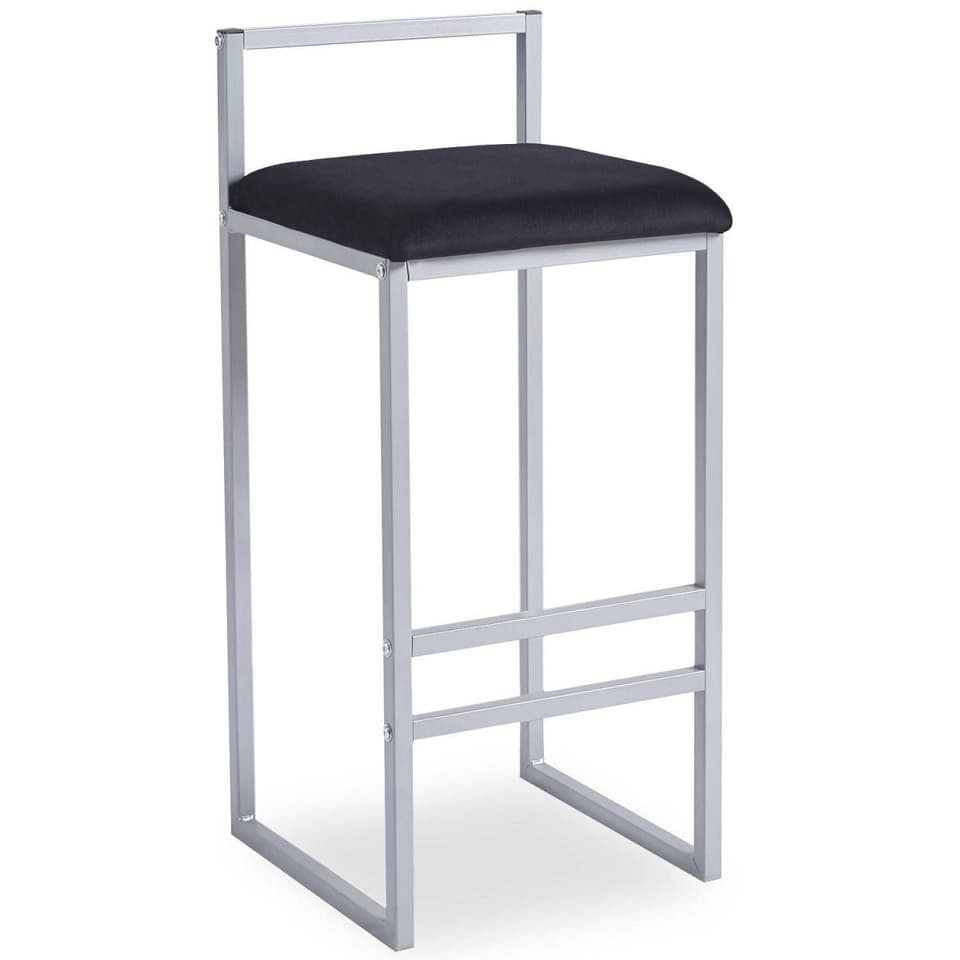 Tabouret de Bar Velours "Dakota" 80cm Noir & Argent