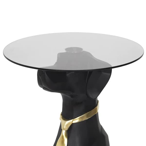 Table Basse D appoint Statue Chien Noir et Or 66CM