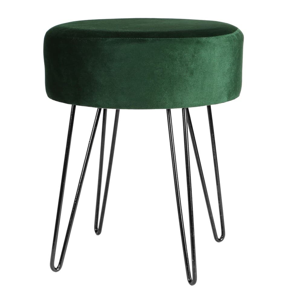 1x Vert/Noir H40 x D35cm Rond Repose-Pieds en Velours Ottoman Tabouret Pouf