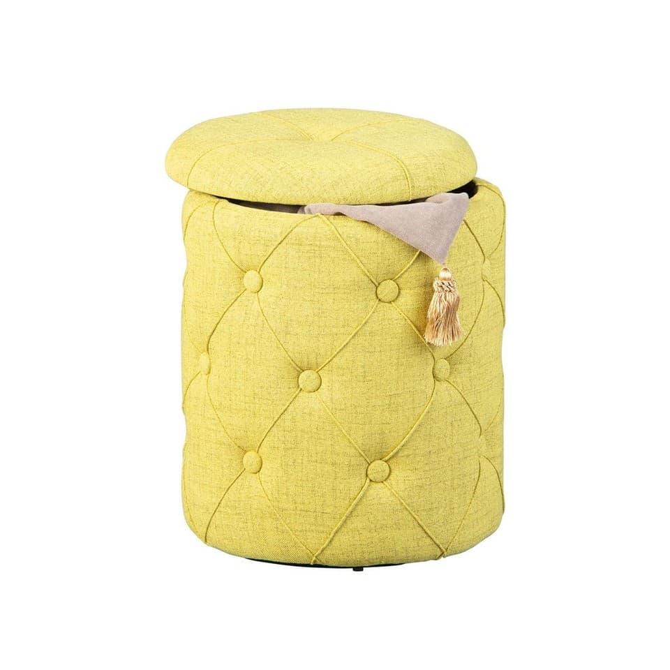 Pouf de Rangement Capitonné "Elio" 40cm Jaune