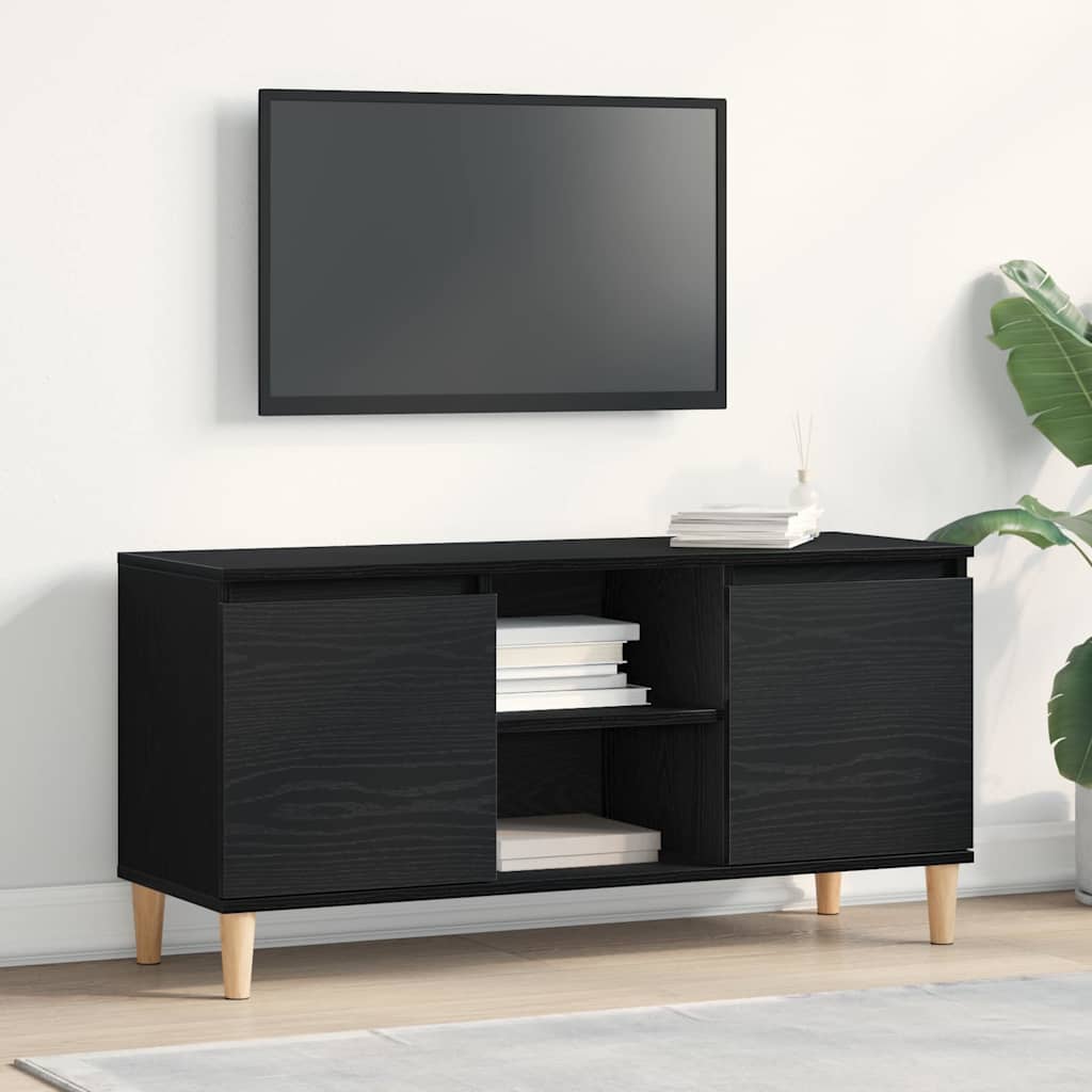 Meuble TV avec Pieds en Bois Massif Armoire de Télévision Salon Noir vidaXL