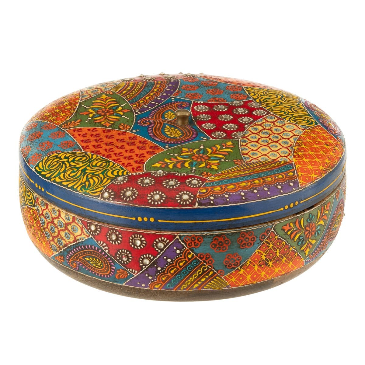Boîte Déco Ronde en Bois "Delhi" 26cm Multicolore