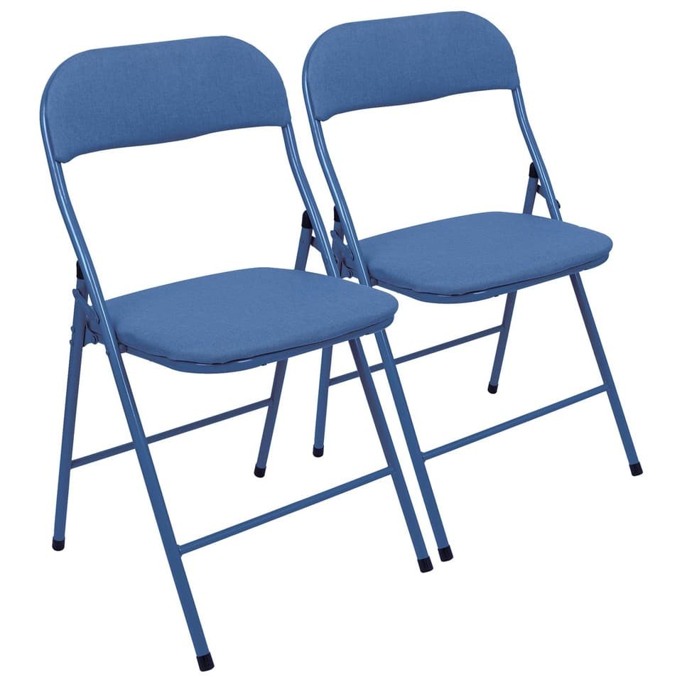 2x Bleu Tissu Rembourré Chaise Pliante en Métals Pliable Bureau Chaise
