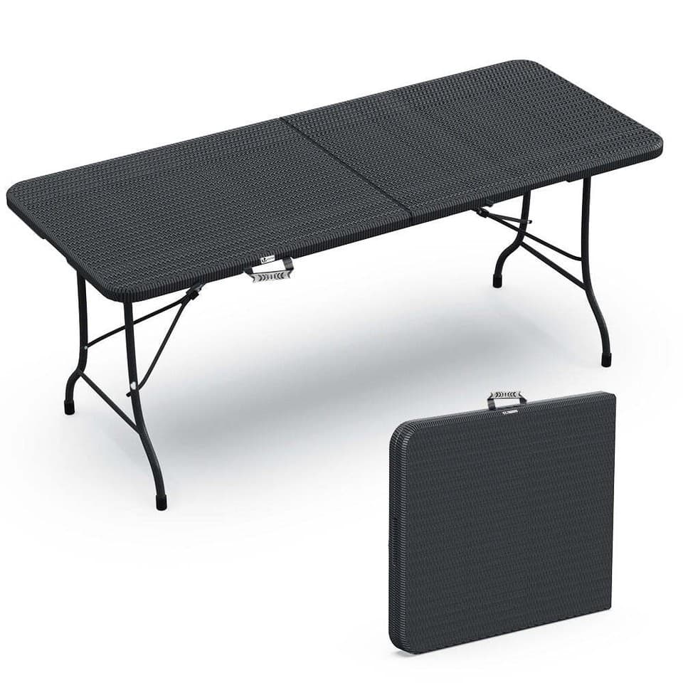 VOUNOT Table de camping pique nique pliable 180cm HDPE polyrotin noire