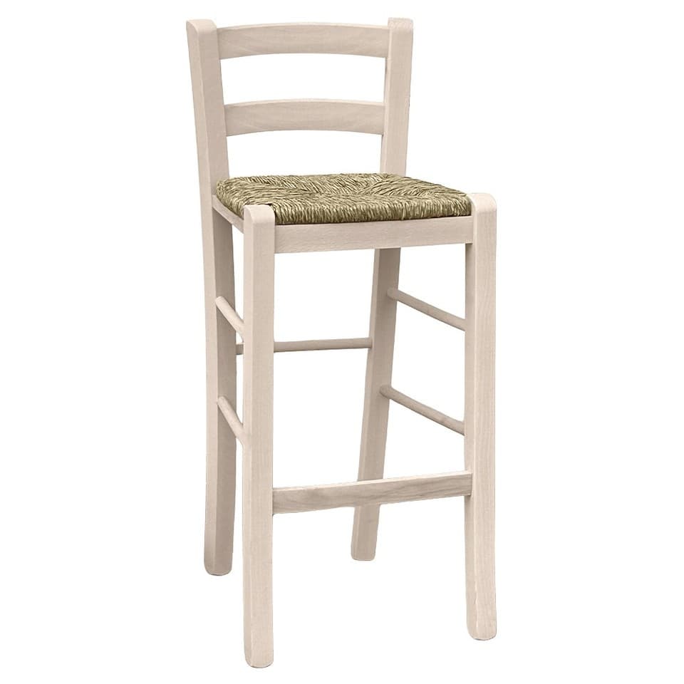 Tabouret Snack En Bois Brut Avec Dossier À Peindre En Paille H 67