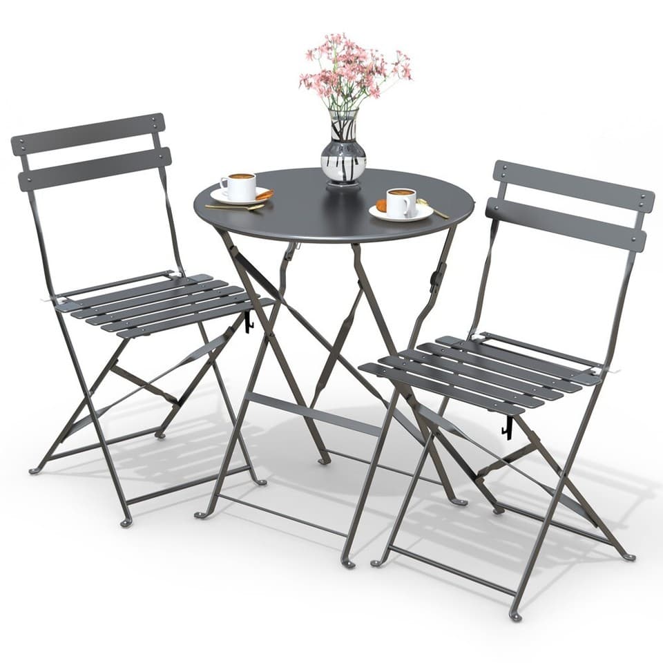 VOUNOT Ensemble bistro extérieur 1 table 2 chaises acier gris