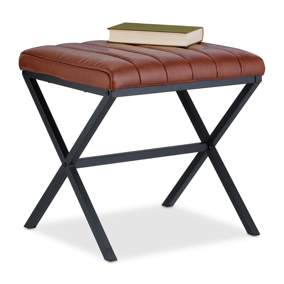 Tabouret siège repose-pieds tabouret matelassé siège d’appoint marron