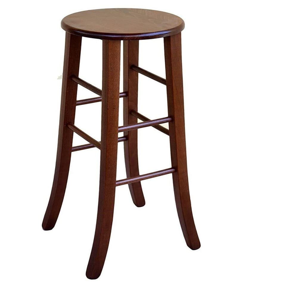 Tabouret En Bois Avec Assise Ronde H 67 Noyer Foncé Jambes En Sabre Déjà Monté