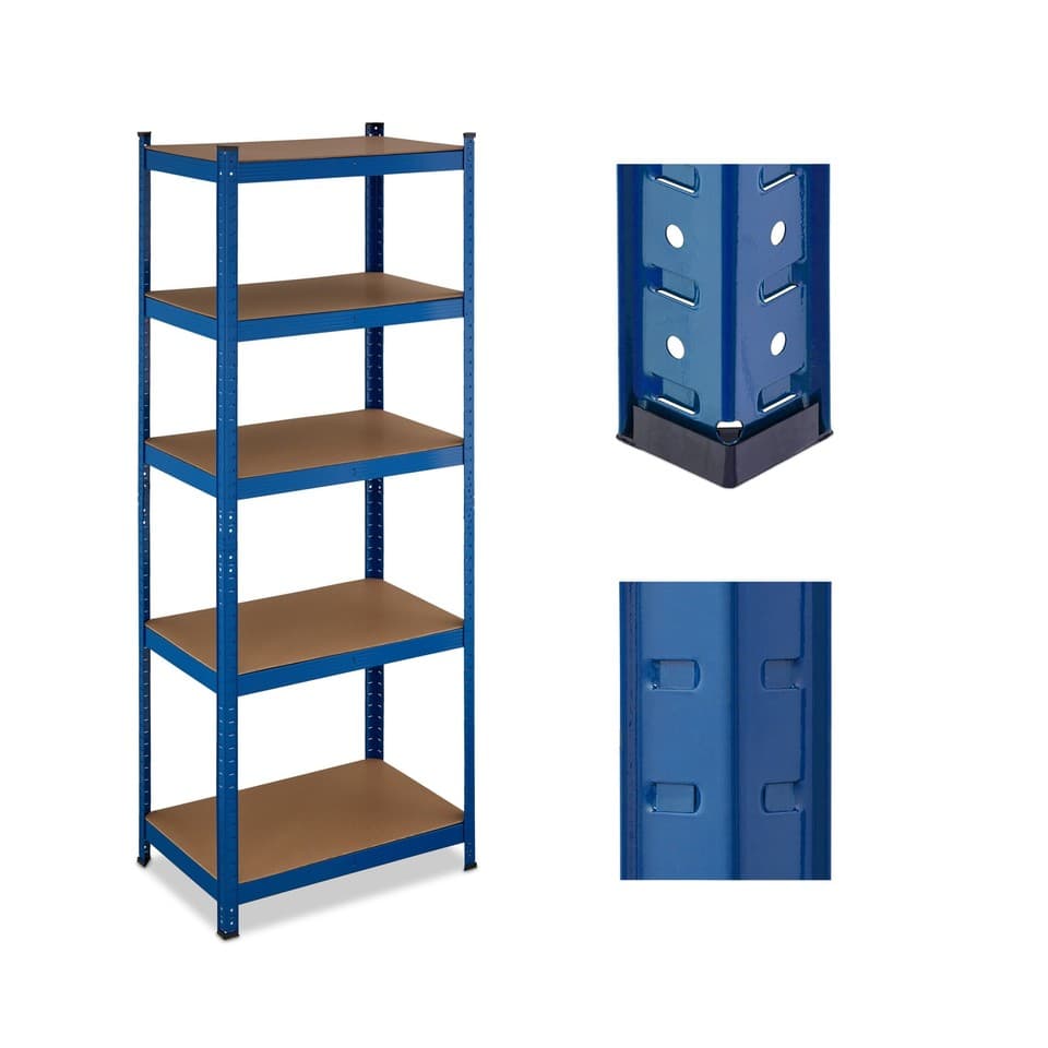 Etagere charge lourde rayonnage robuste meuble de rangement 5 étagères bleu