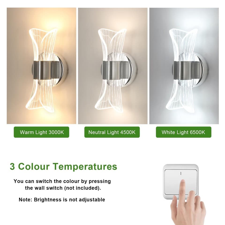Applique Murale Interieur LED, 12W Moderne Lampe Murale Chrome