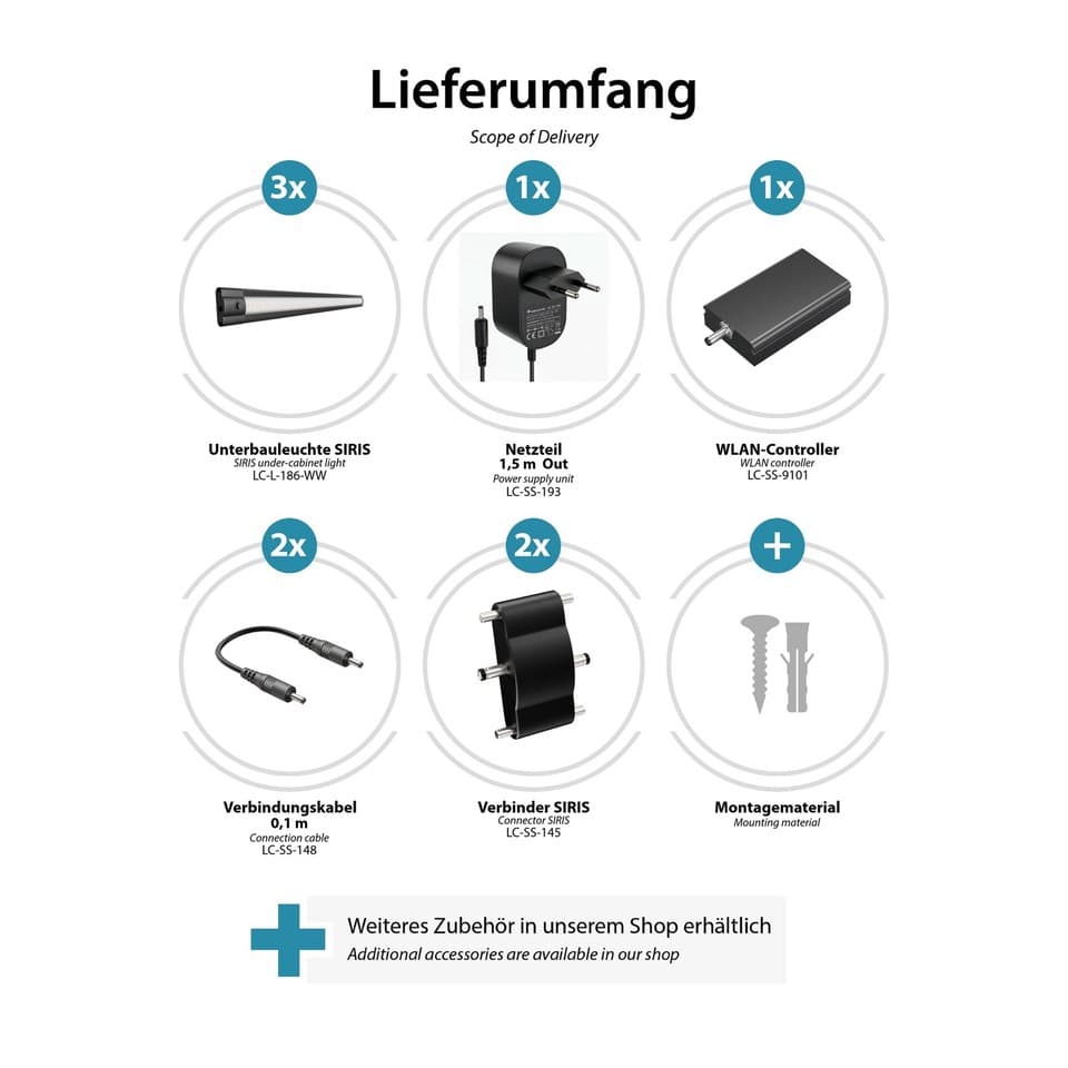 Luminaire d'agencement LED intelligent SIRIS noir mat Contrôleur WLAN plat