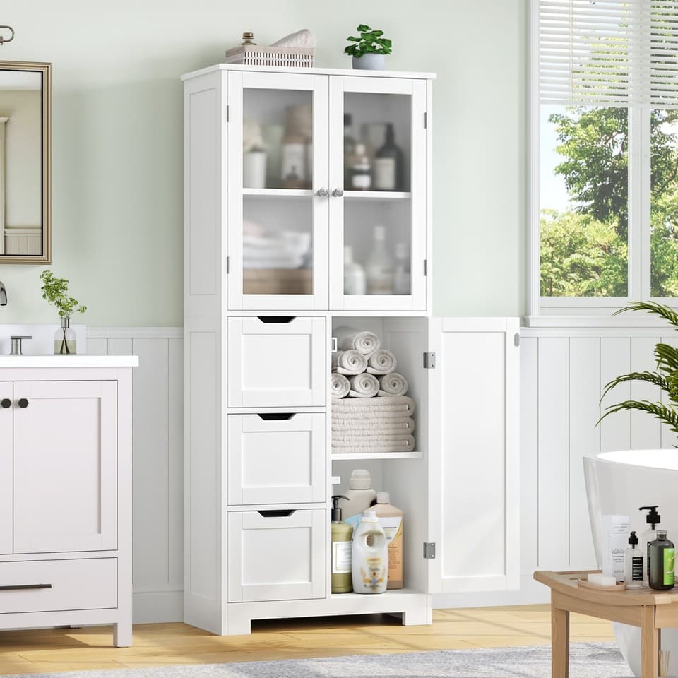 Meuble de Salle de Bain, Meuble de Rangement avec Tiroirs et Armoire avec la Por