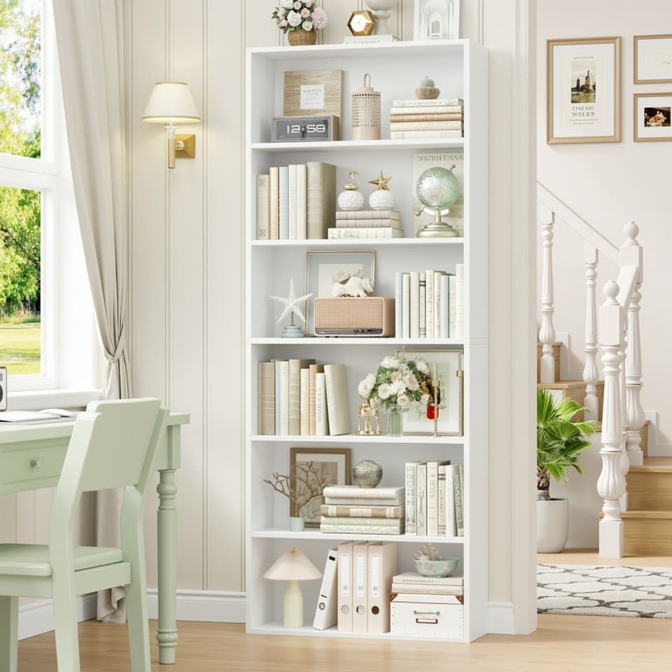 Bibliothèque Étagère à 6 Niveaux Haut Meuble de Rangement en Bois 60x23.5x180cm