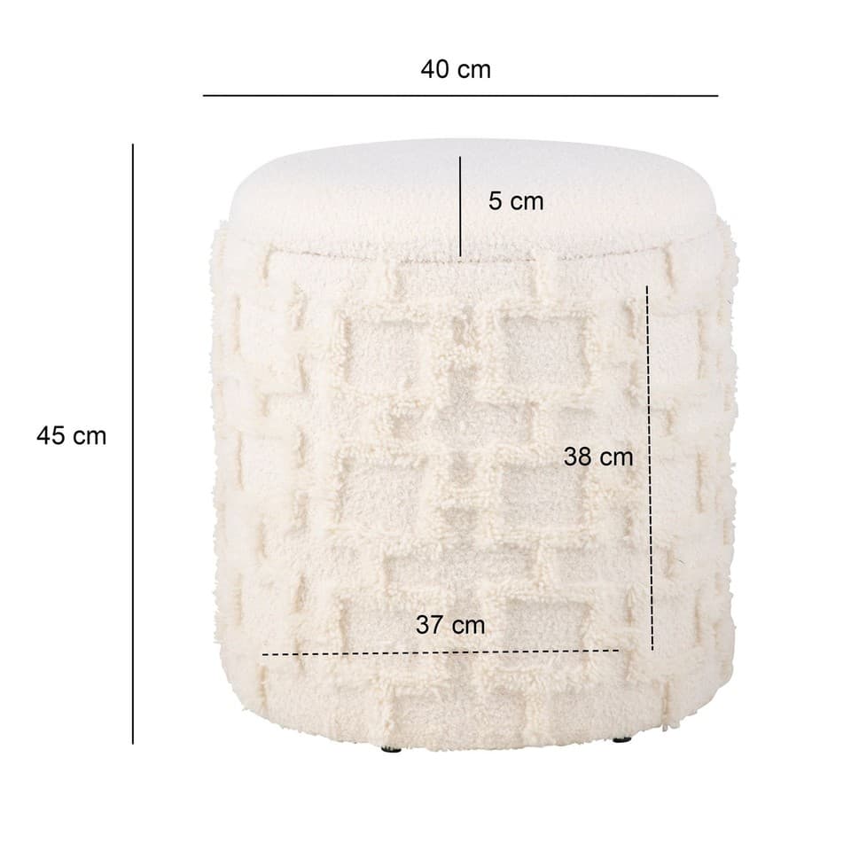 FineBuy Tabouret Rond Crème avec Rangement Tissu Doux Salon Chambre Entrée