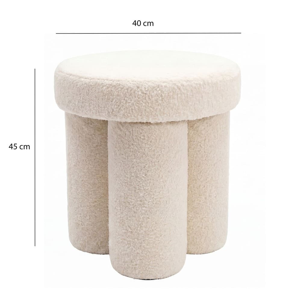Tabouret Tissu Teddy 40cm Crème Tabouret Rond Rembourré Tabouret d'Appoint