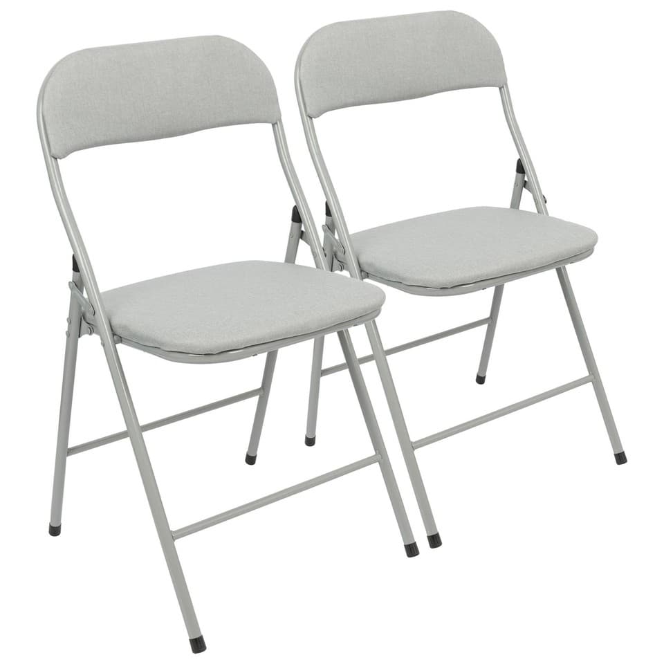 2x Gris Tissu Rembourré Chaise Pliante en Métals Pliable Bureau Chaise