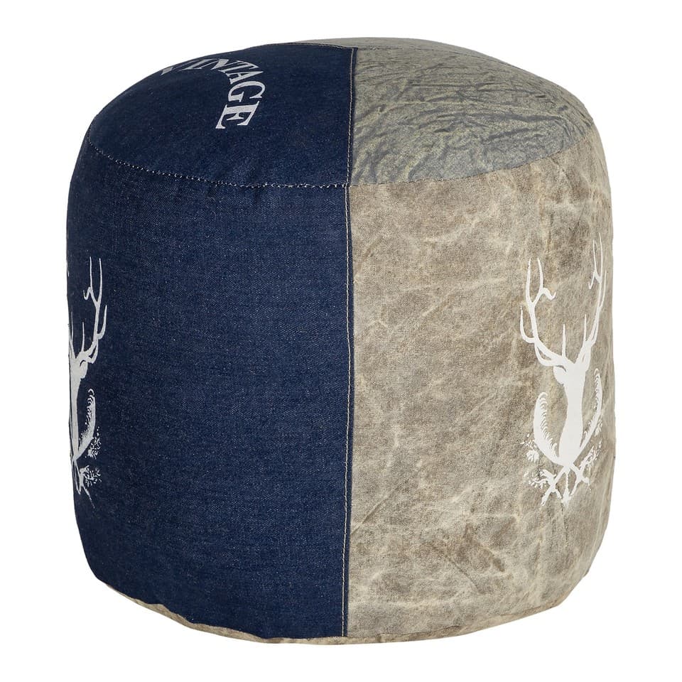 Tabouret pouf de siège bleu toile/jeans repose pieds coton Ø35x43cm WOMO-DESIGN®