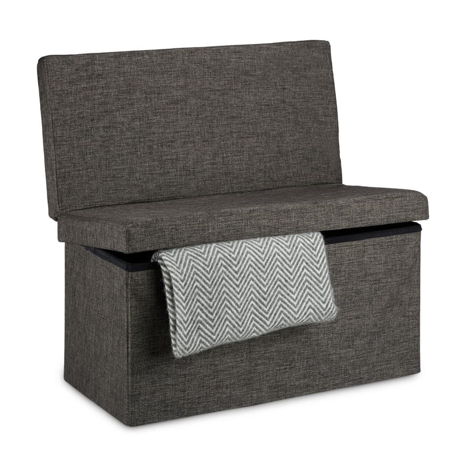 Banquette de rangement pliable 77 L gris tabouret de rangement en lin amovible