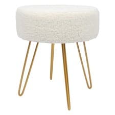 1x Crème/Or H41 x D35cm Rond Repose-Pieds en Boucle Ottoman Tabouret Pouf Siège