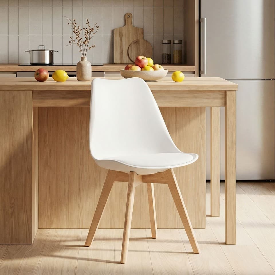 Chaise de Cuisine Blanc Pieds en Bois Massif Salle à Manger Moderne Homestyle4u