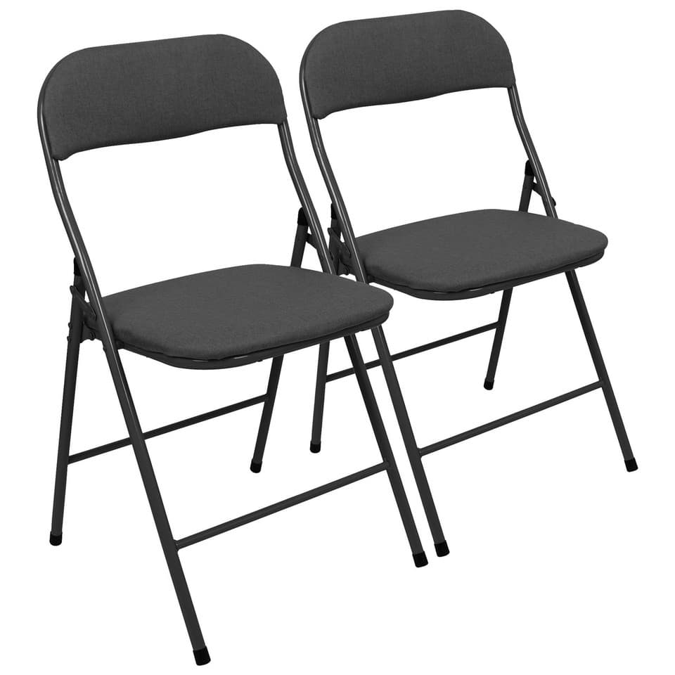 2x Noir Tissu Rembourré Chaise Pliante en Métals Pliable Bureau Chaise