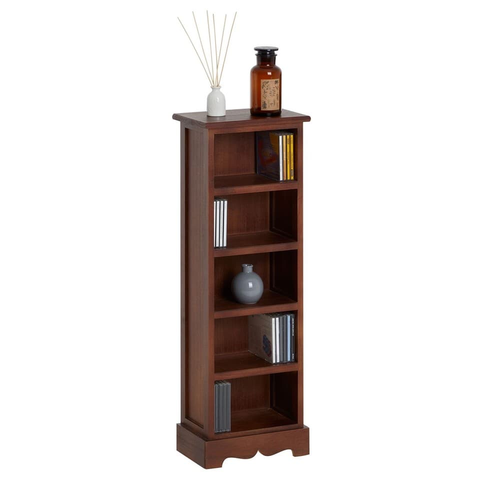 Etagère pour CD avec 4 tablettes en bois de paulownia et MDF lasuré brun foncé