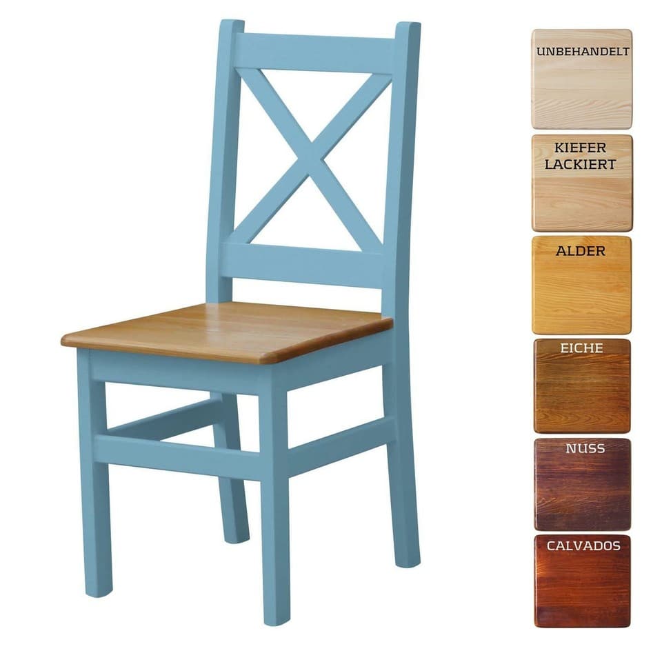Chaise bleue neuve BOIS DE PIN MASSIF - NEUF style campagnard BOIS MASSIF