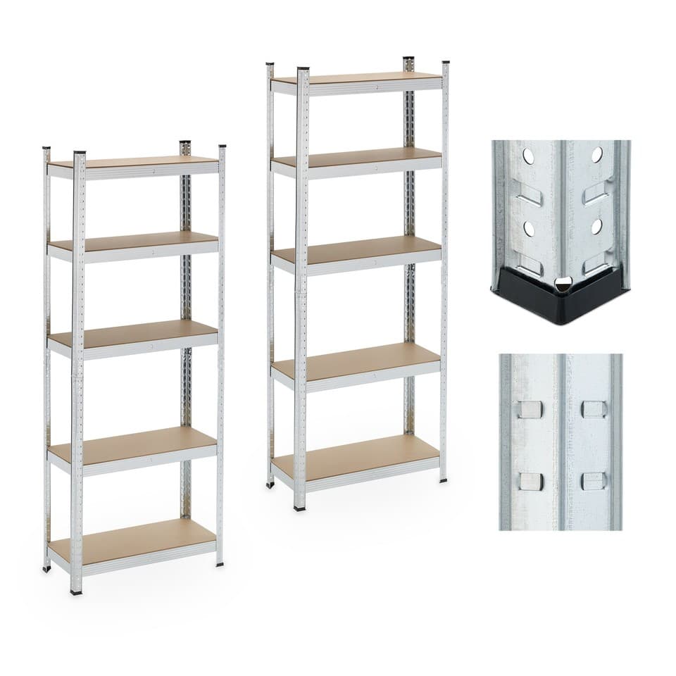 Etagere charge lourde rayonnage métallique rangement garage 5 niveaux argenté